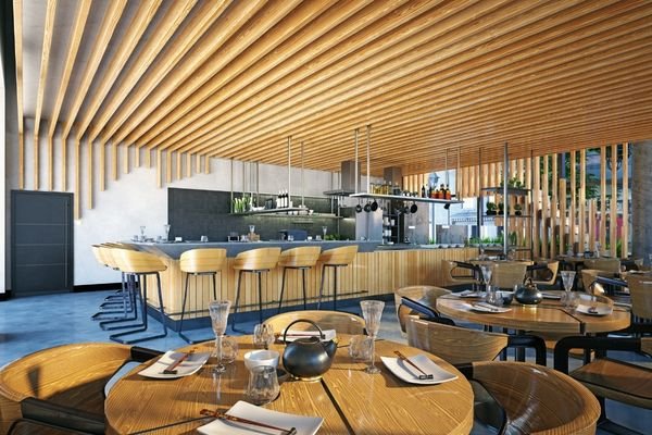 Hotel lobby with custom upholstered sofas.