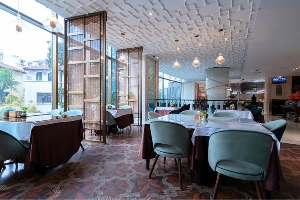 Luxury upholstered sofas for hotel lounge.