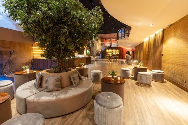 Contract upholstery for restaurant seating layout.