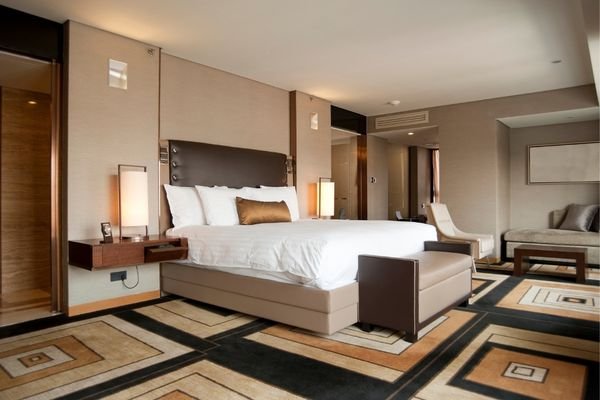 Bespoke upholstery furniture in luxury hotel room.